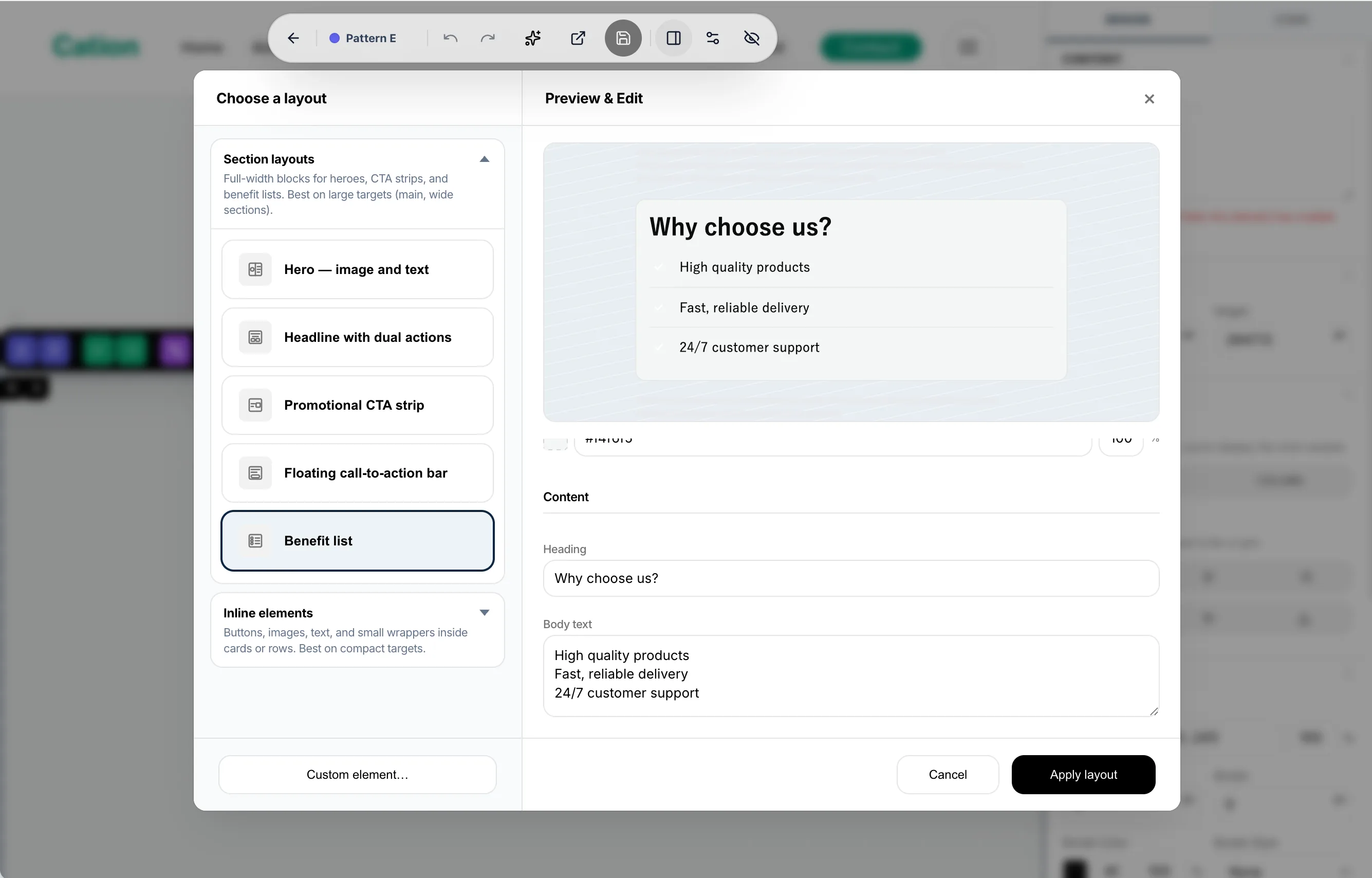 ABテストのページ要素を編集するノーコードエディターの画面